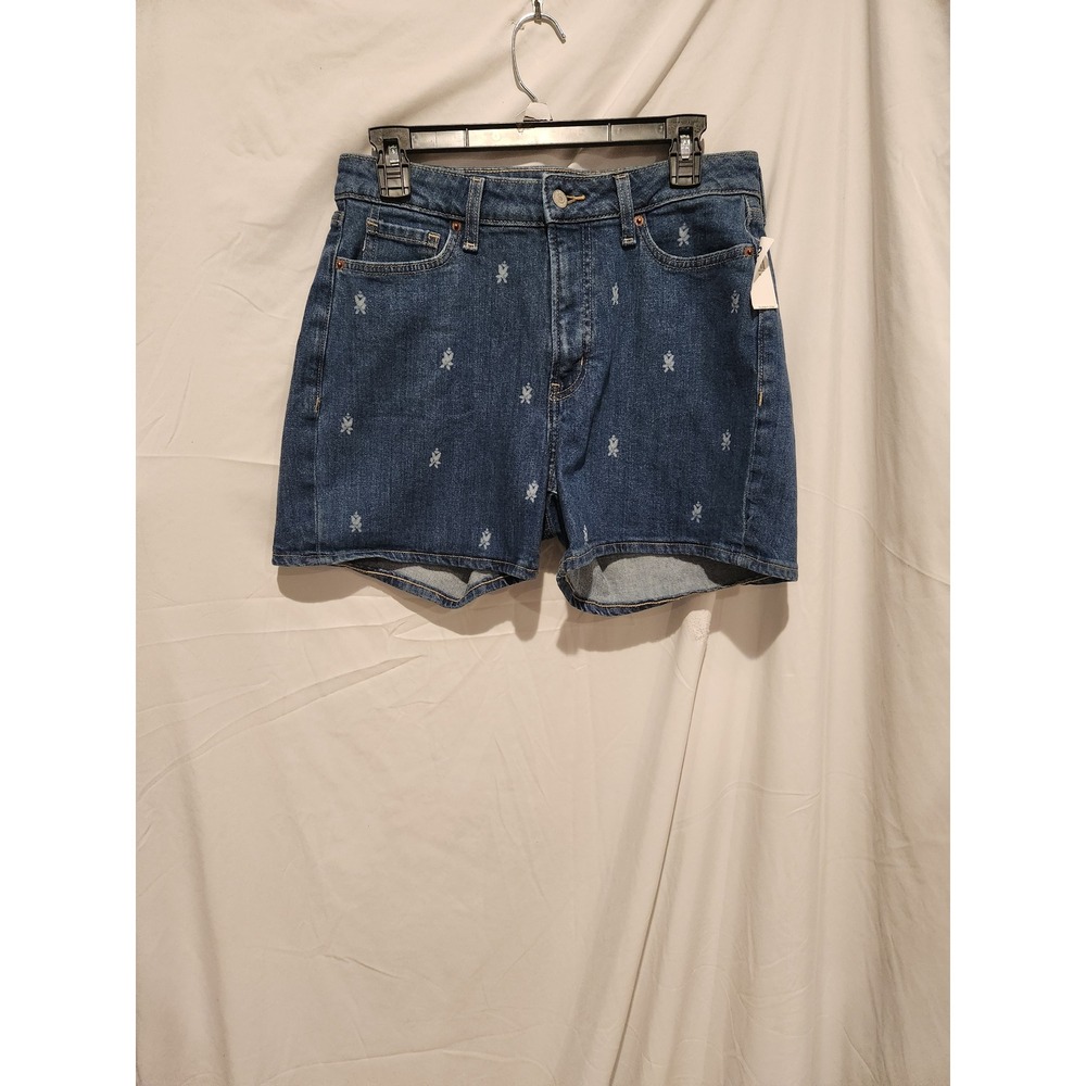 Old Navy Womens Curvy High Rise Denim Shorts Blue Embroidered Size 10 NEW